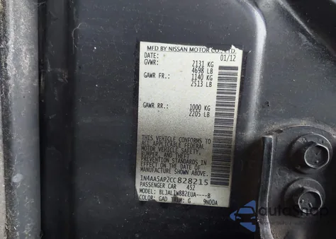 2012 Nissan Maxima 3.5 Sv z USA, uszkodzony, nr VIN 1N4AA5AP2CC828215